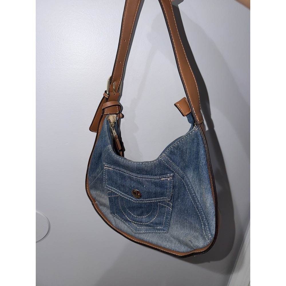 True religion denim Leather hobo bag purse shoulder bag pocket Logo hangtag M